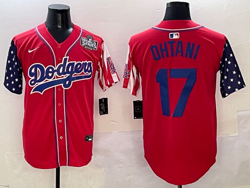Men Los Angeles Dodgers #17 Ohtani Red a generation of national flags Joint name 2025 Nike MLB Jersey style 20